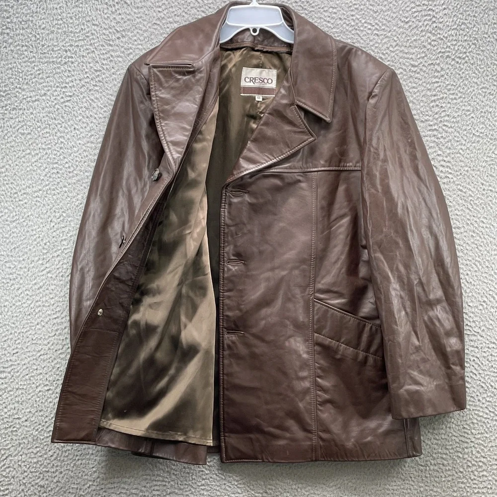 Vintage Cresco 100% Leather Coat Jacket Mens 48 Classic Streetwear Corpcore 70's